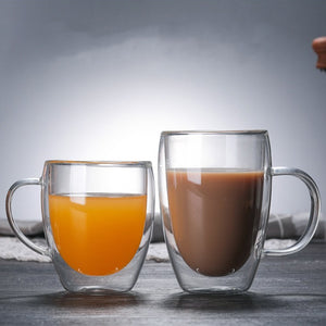 Heat Resistant Double Wall Glass Coffee/Tea Cups And Mugs  Travel Double Coffee Mugs With The Handle Mugs Drinking  Shot Glasses